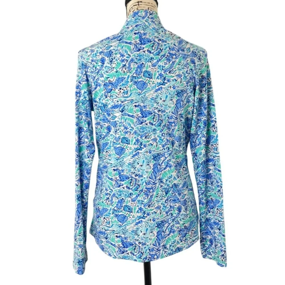 IBKUL Womens Full-Zip Jacket Top Blue Print Long Sleeve UPF Size M - Picture 3 of 8